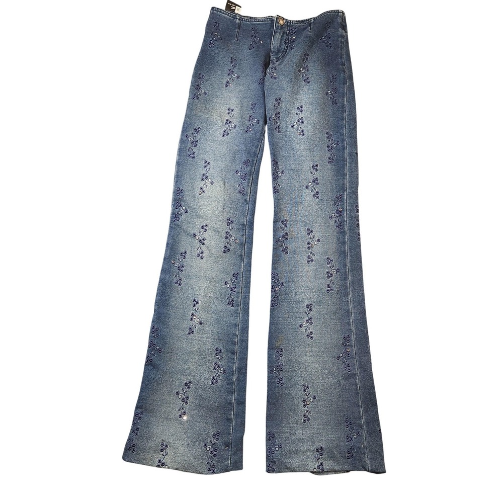 Vintage Y2K Gang Rio Jeans Womens 11 Embroidered Floral Rhinestone Bootcut